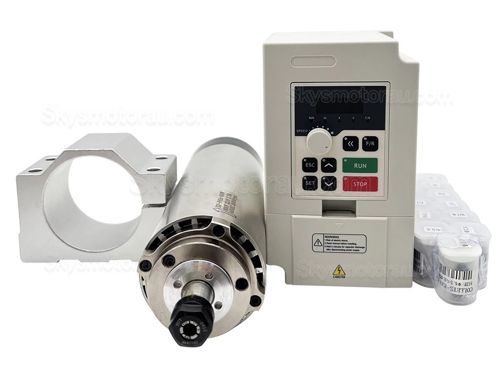 800W VFD Spindle Kit JGF-F65A-800 + H100-0.75 Indc. Air Cooled Spindle Motor + Variable Frequency Drive + 13Pcs ER11 Collet